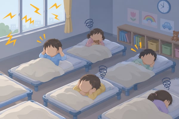 保育園児が騒音で眠れないイラスト