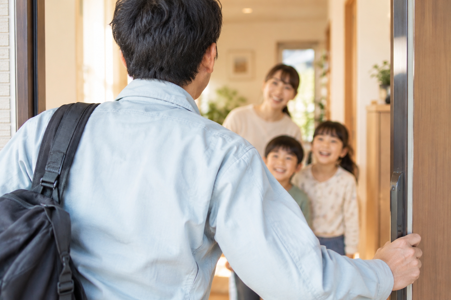 家族の待つ家へ帰宅する父