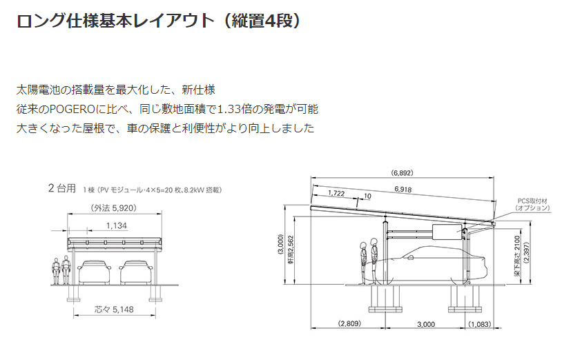 POGERO（ポゲロ）　ソーラーカーポート＿基本ロングタイプレイアウト | TAKAMIYA（タカミヤ）